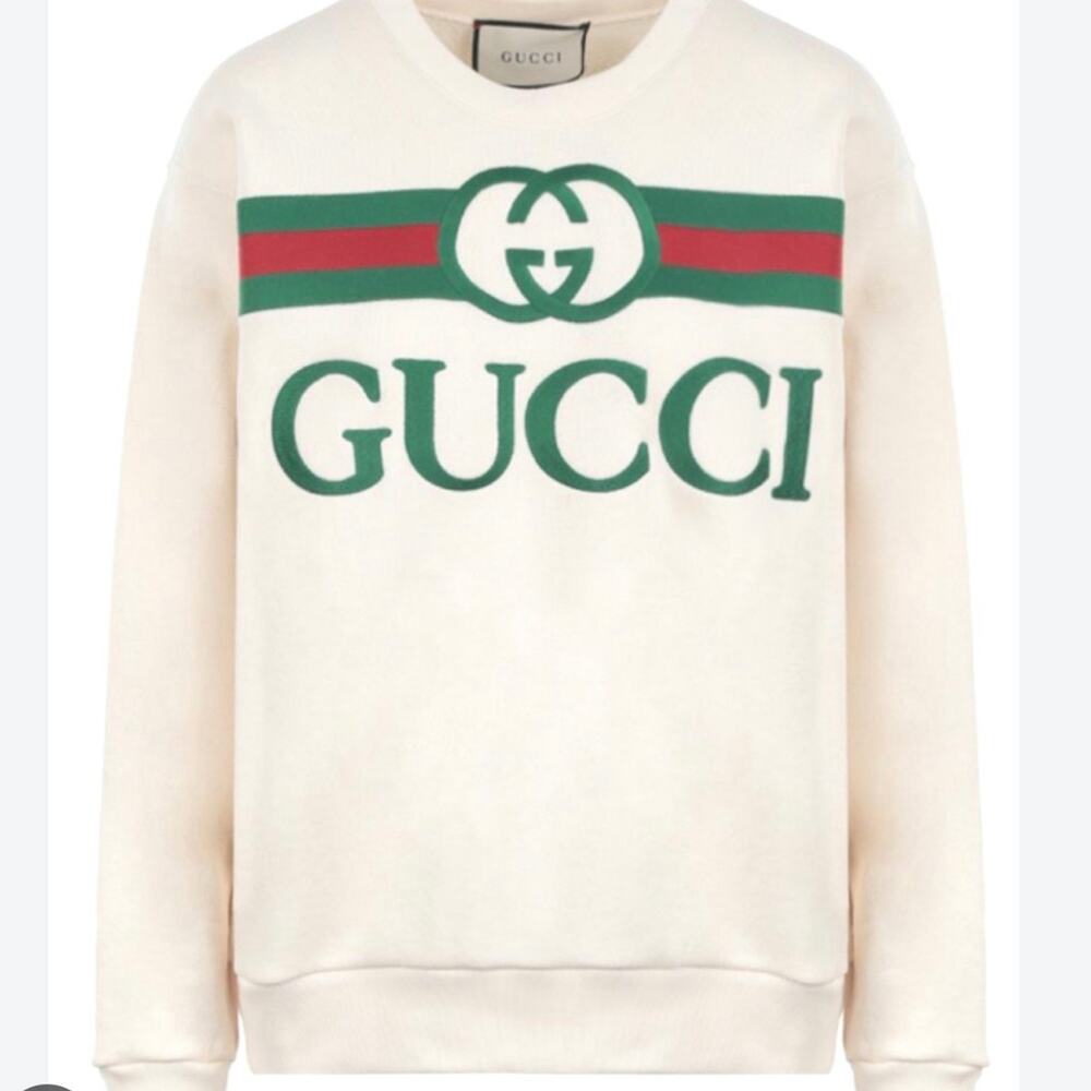Gucci Oversized Logo Sweatshirt Cream Web Stripe GG XS